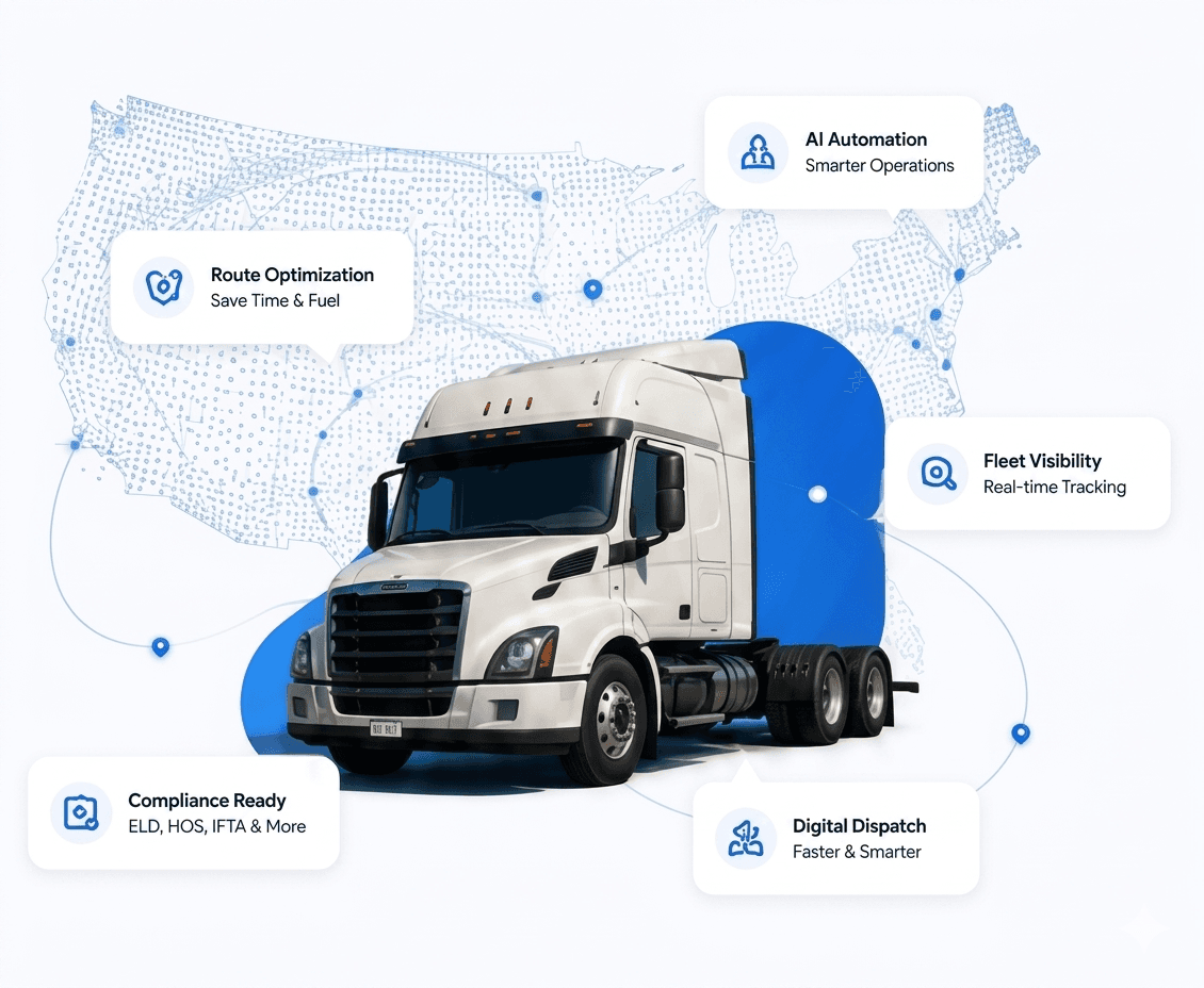 Semi-truck with container on the road — fleet and dispatch technology